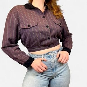 Vintage 80s ESpirit Striped Boxy‎ Cropped Jacket Linen Corduroy Womens M